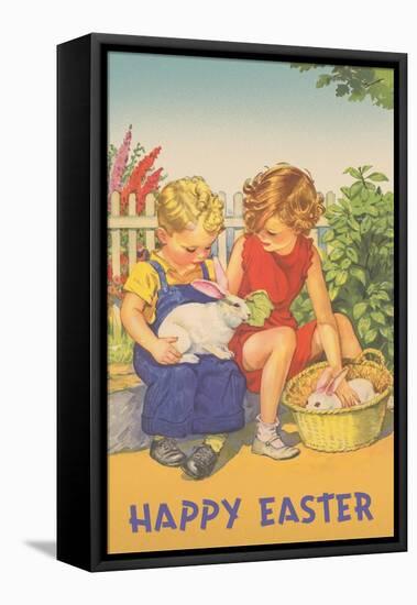 Happy Easter, Children with Rabbits-null-Framed Stretched Canvas