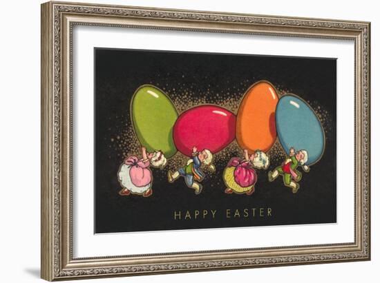 Happy Easter, Colonial Children with Eggs-null-Framed Art Print