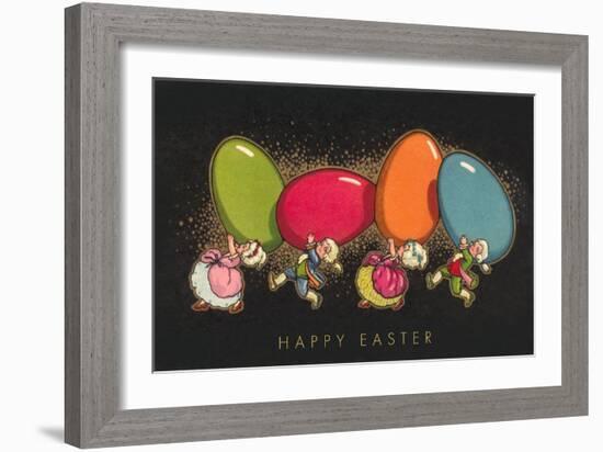 Happy Easter, Colonial Children with Eggs-null-Framed Art Print