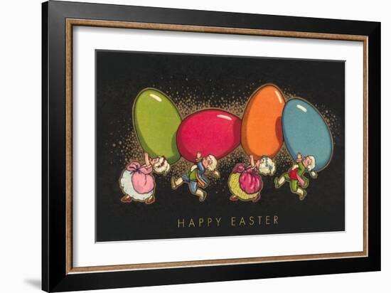 Happy Easter, Colonial Children with Eggs-null-Framed Art Print