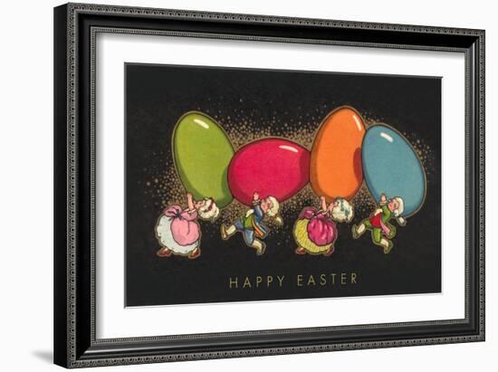 Happy Easter, Colonial Children with Eggs-null-Framed Art Print