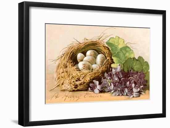 Happy Easter, Eggs in Nest-null-Framed Art Print