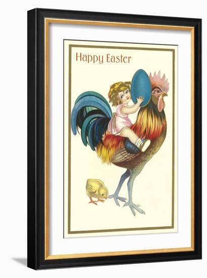 Happy Easter, Girl Riding Rooster-null-Framed Art Print