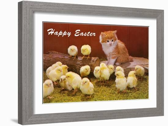 Happy Easter, Kitten and Chicks-null-Framed Art Print