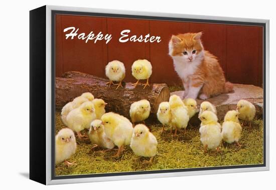 Happy Easter, Kitten and Chicks-null-Framed Stretched Canvas