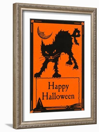 Happy Halloween, Black Cat-null-Framed Art Print