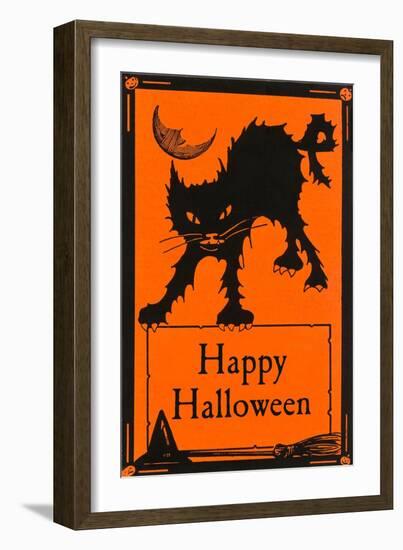 Happy Halloween, Black Cat-null-Framed Art Print