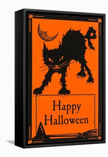 Happy Halloween, Black Cat-null-Framed Stretched Canvas