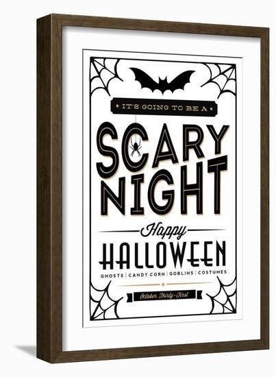 Happy Halloween - Black on White Typography-Lantern Press-Framed Art Print