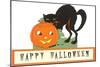 Happy Halloween, Cat and Jack O'Lantern-null-Mounted Art Print