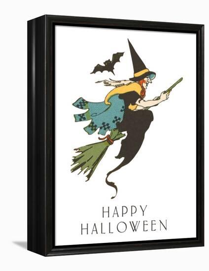 Happy Halloween, Witch and Bat-null-Framed Stretched Canvas