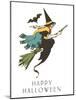 Happy Halloween, Witch and Bat-null-Mounted Art Print