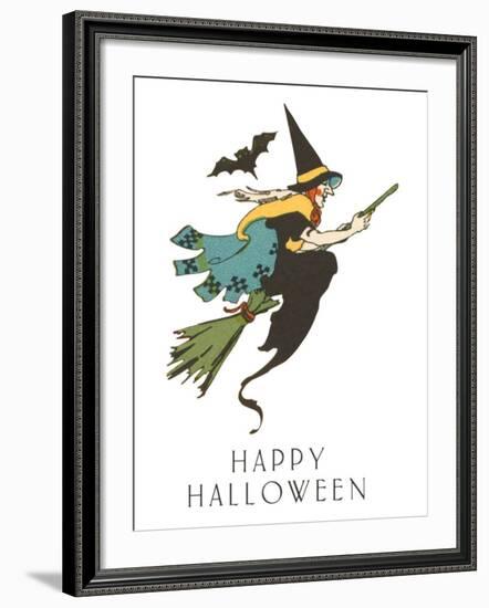 Happy Halloween, Witch and Bat-null-Framed Art Print