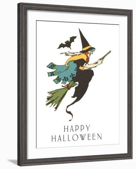 Happy Halloween, Witch and Bat-null-Framed Art Print