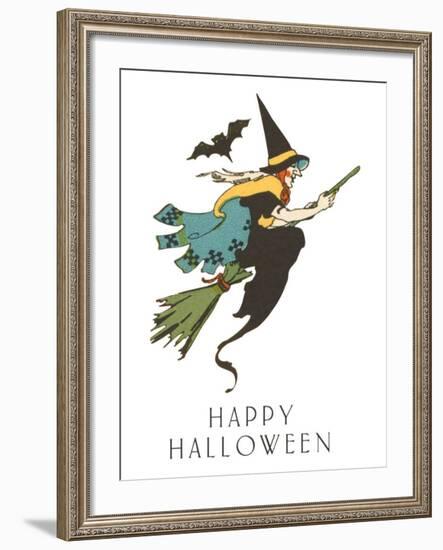 Happy Halloween, Witch and Bat-null-Framed Art Print