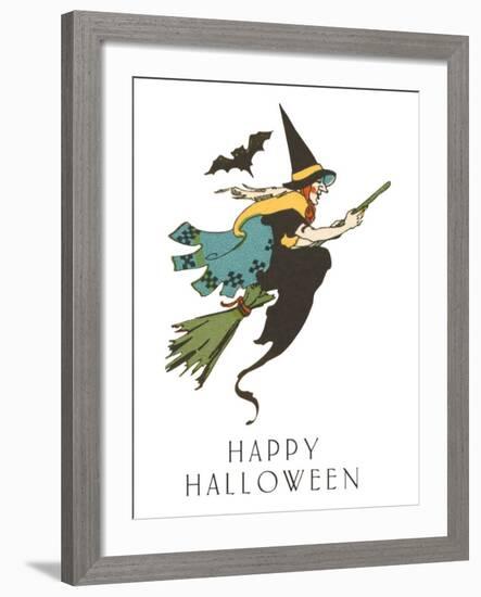 Happy Halloween, Witch and Bat-null-Framed Art Print