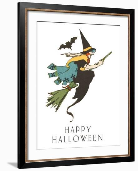 Happy Halloween, Witch and Bat-null-Framed Art Print