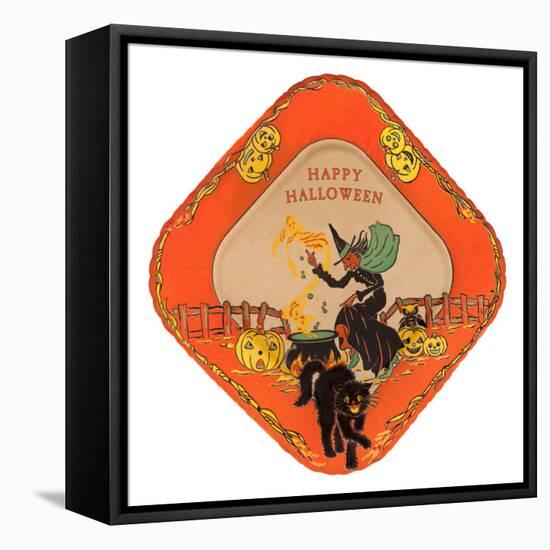 Happy Halloween, Witch and Black Cat-null-Framed Stretched Canvas