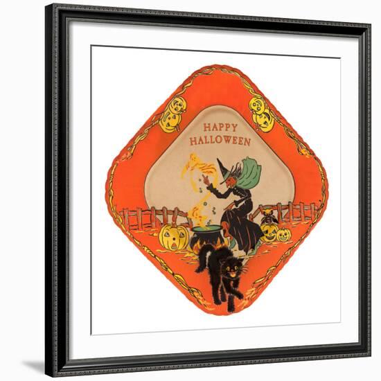 Happy Halloween, Witch and Black Cat-null-Framed Art Print