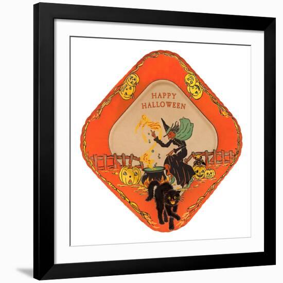 Happy Halloween, Witch and Black Cat-null-Framed Art Print