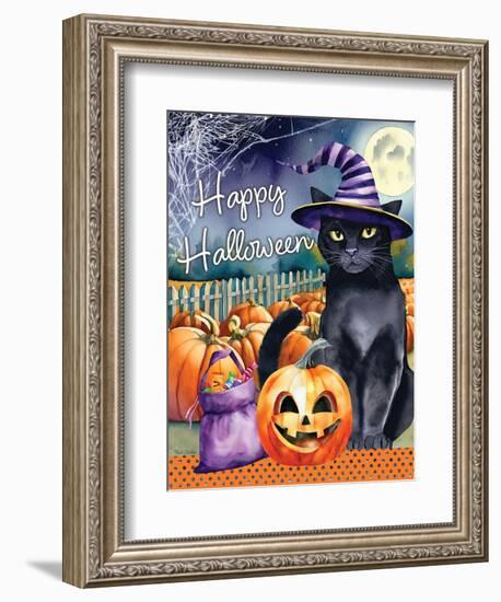 Happy Halloween Witch Cat-Nicole DeCamp-Framed Art Print