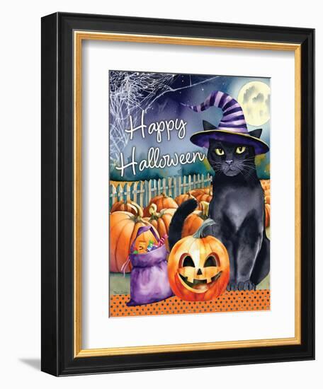 Happy Halloween Witch Cat-Nicole DeCamp-Framed Art Print