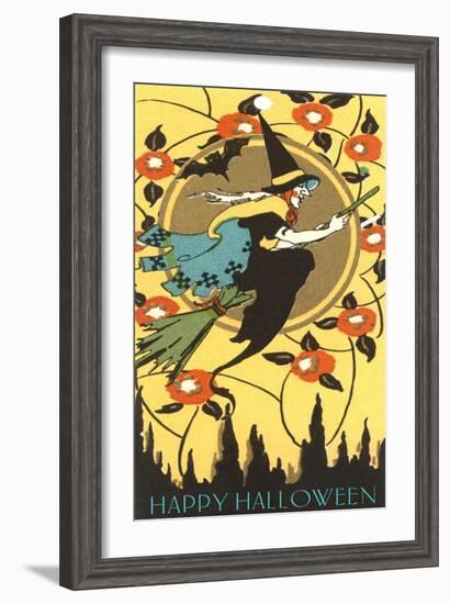 Happy Halloween, Witch on Broom-null-Framed Art Print