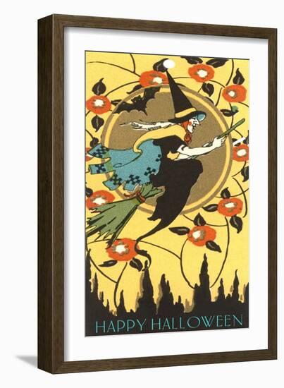 Happy Halloween, Witch on Broom-null-Framed Art Print