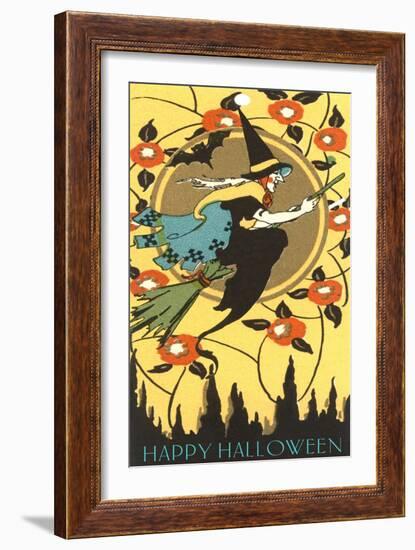 Happy Halloween, Witch on Broom-null-Framed Art Print