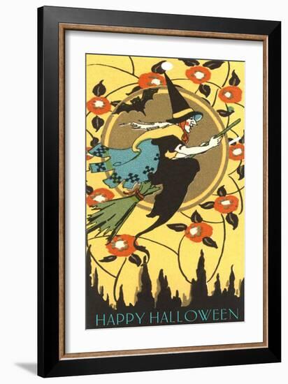 Happy Halloween, Witch on Broom-null-Framed Art Print