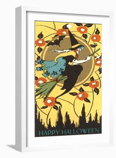 Happy Halloween, Witch on Broom-null-Framed Art Print