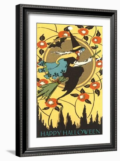 Happy Halloween, Witch on Broom-null-Framed Art Print