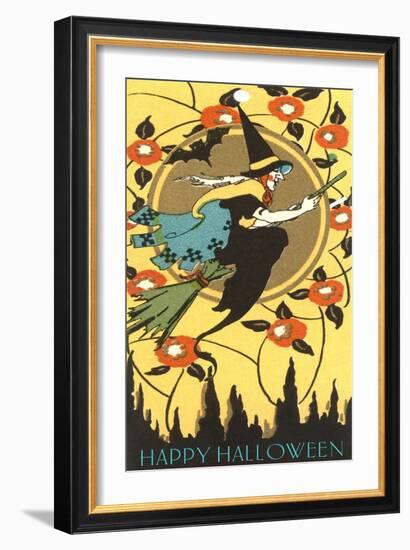 Happy Halloween, Witch on Broom-null-Framed Art Print