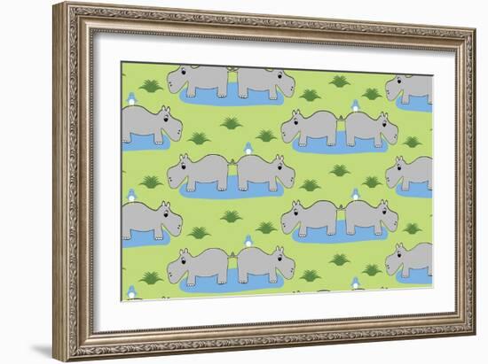 Happy Hippos-Joanne Paynter Design-Framed Giclee Print