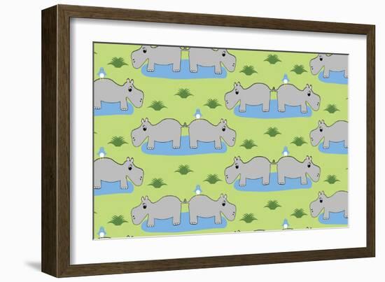Happy Hippos-Joanne Paynter Design-Framed Giclee Print