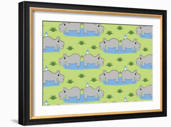 Happy Hippos-Joanne Paynter Design-Framed Giclee Print