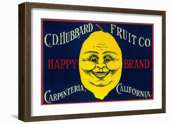 Happy Lemon Label - Carpinteria, CA-Lantern Press-Framed Art Print