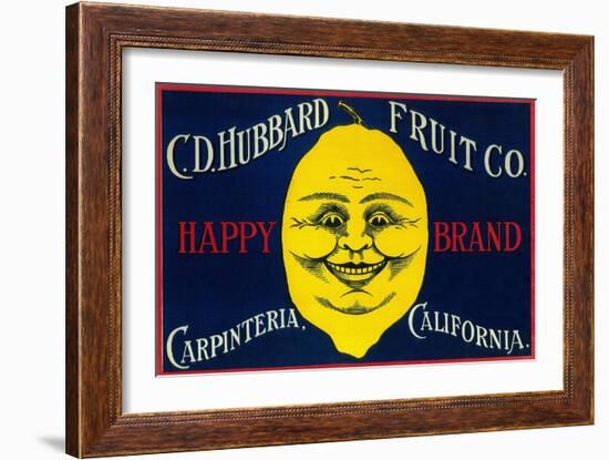 Happy Lemon Label - Carpinteria, CA-Lantern Press-Framed Art Print