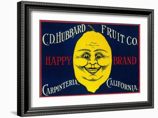 Happy Lemon Label - Carpinteria, CA-Lantern Press-Framed Art Print