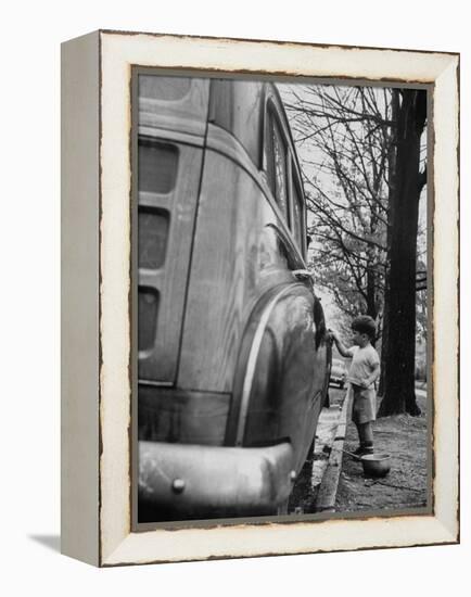 Happy Little Boy Assisting with Washing the Car-Gordon Parks-Framed Premier Image Canvas