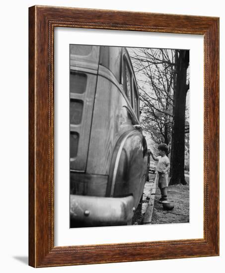 Happy Little Boy Assisting with Washing the Car-Gordon Parks-Framed Photographic Print