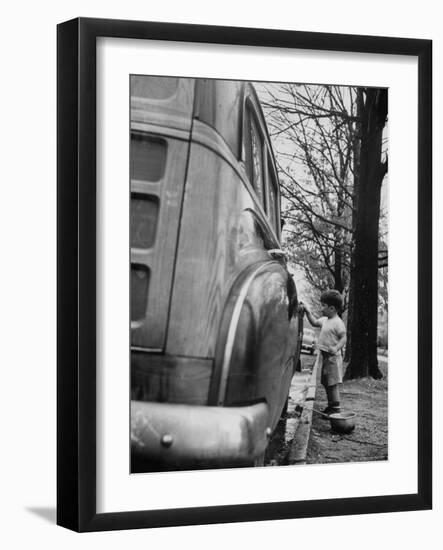 Happy Little Boy Assisting with Washing the Car-Gordon Parks-Framed Photographic Print