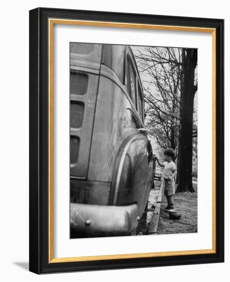 Happy Little Boy Assisting with Washing the Car-Gordon Parks-Framed Photographic Print