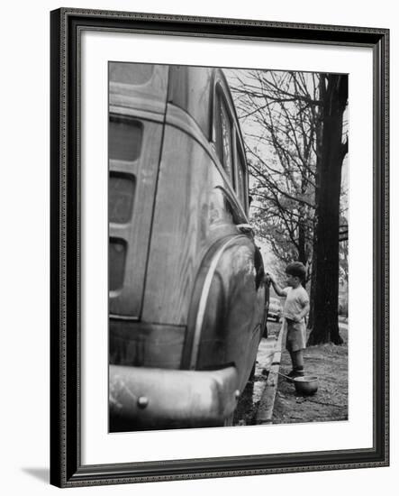 Happy Little Boy Assisting with Washing the Car-Gordon Parks-Framed Photographic Print