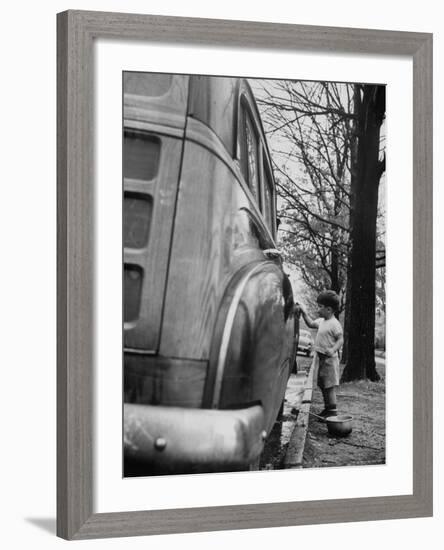 Happy Little Boy Assisting with Washing the Car-Gordon Parks-Framed Photographic Print