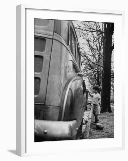 Happy Little Boy Assisting with Washing the Car-Gordon Parks-Framed Photographic Print