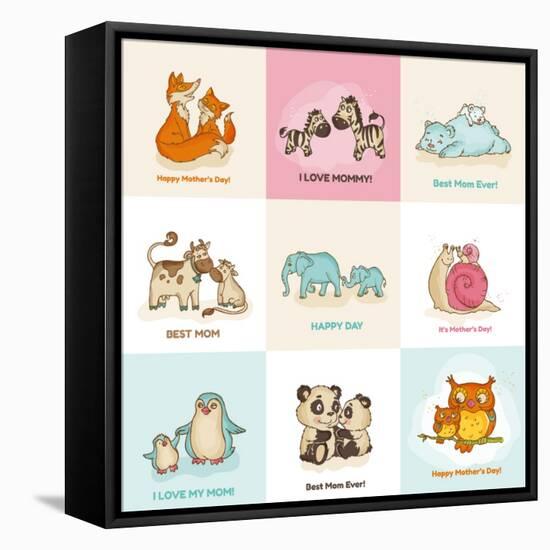 Happy Mother's Day Cards - with Cute Animals - in Vector-woodhouse-Framed Stretched Canvas