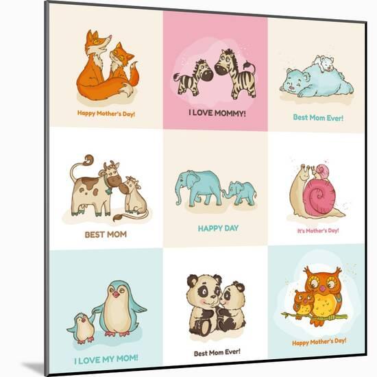Happy Mother's Day Cards - with Cute Animals - in Vector-woodhouse-Mounted Art Print