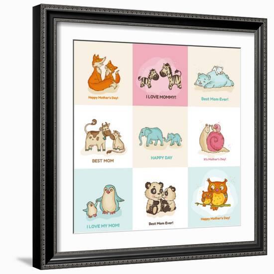 Happy Mother's Day Cards - with Cute Animals - in Vector-woodhouse-Framed Art Print