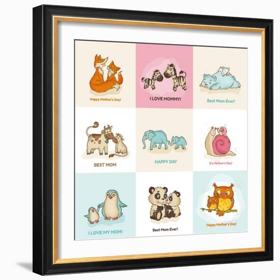 Happy Mother's Day Cards - with Cute Animals - in Vector-woodhouse-Framed Art Print